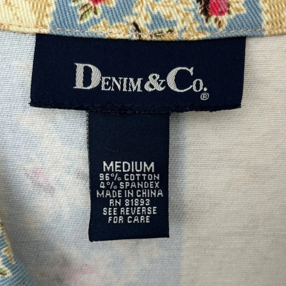 Denim & Co Vintage Striped Floral Denim Jean Jacket (M)